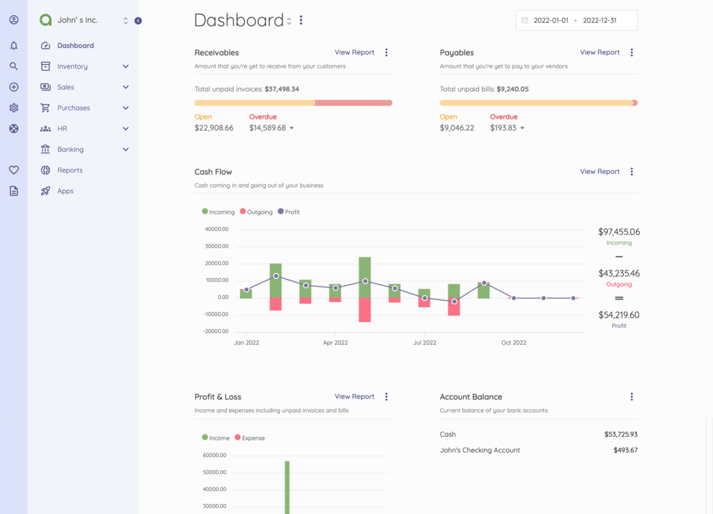 A screenshot of the Akaunting dashboard, from the official website