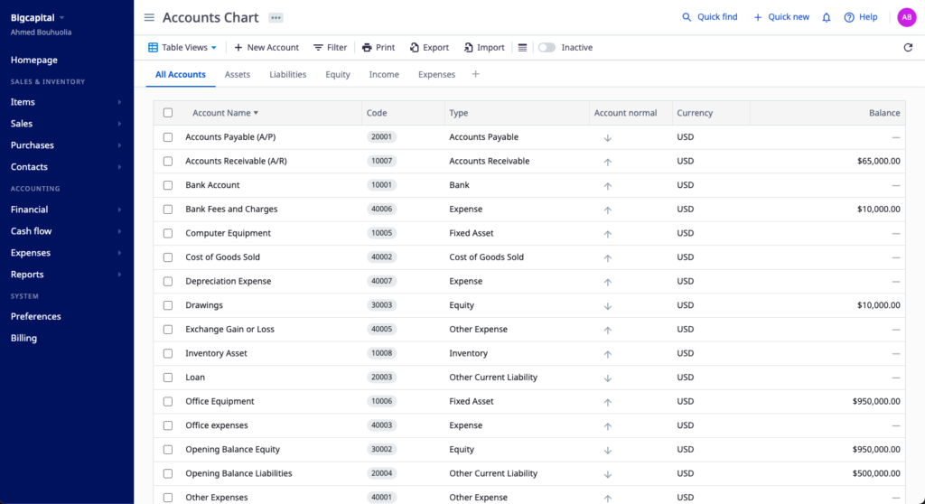 A screenshot of the Bigcapital dashboard, from the GitHub page