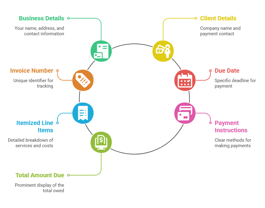 An infographic showing the fundamentals that a freelancer’s invoice needs to include