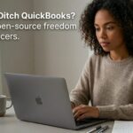 Image of a female freelancer looking for open source QuickBooks alternatives on her laptop