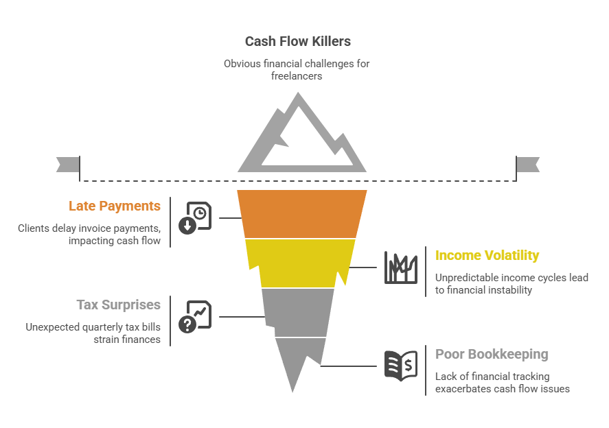 An infographic showcasing four of the most common cash flow issues freelancers face