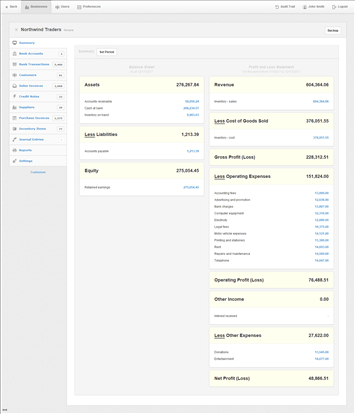A screenshot of Manager.io Desktop's dashboard with sample data, taken from Manager.io