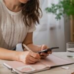 Freelancer writing a to-do list by hand before switching to an AI to-do list app 